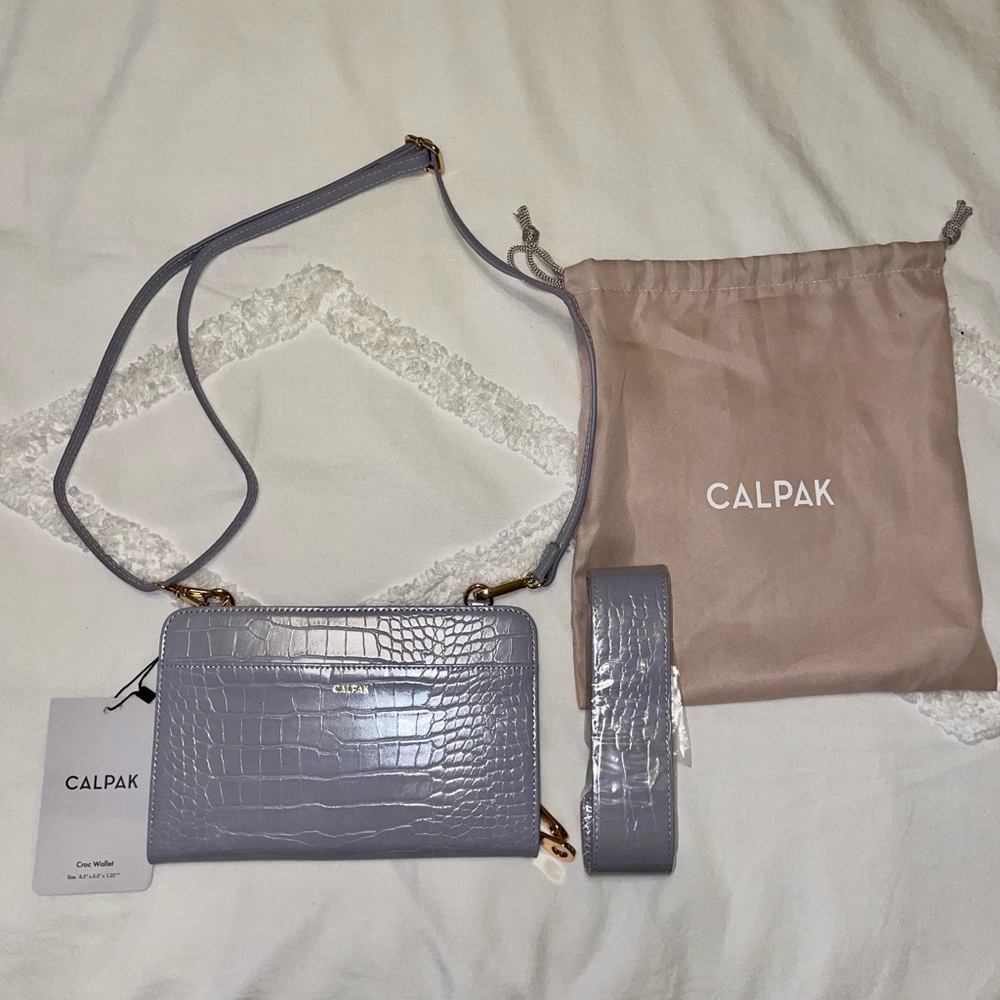 Calpak Gray Crossbody Bag with Croc Texture